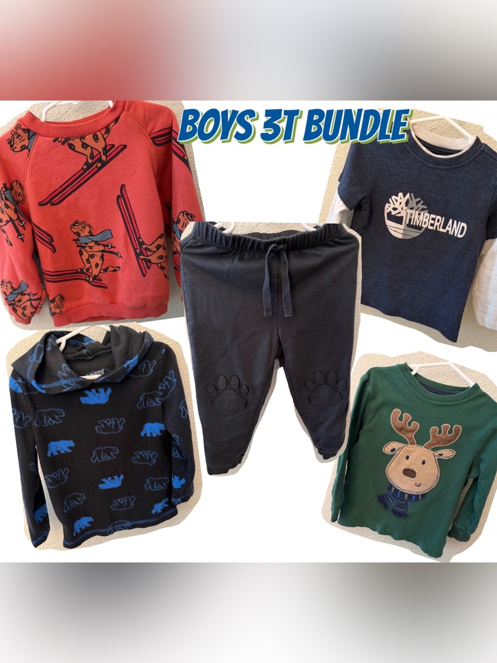 Boys 3T Fall/Winter 5 Piece Bundle Moose, Bear, Ski. Zara, Timberland, Jumping